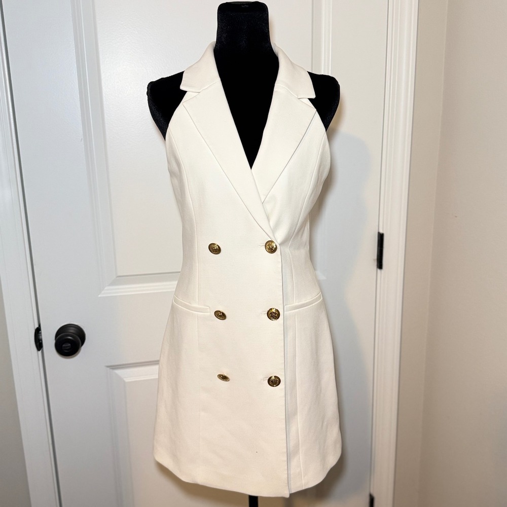NEW! French Connection White Sleeveless Blazer Dress Wedding Neutral Mini Size 4